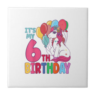 It's My 6th Birthday Unicorn Boys Girls Kids Birth Ceramic Tile