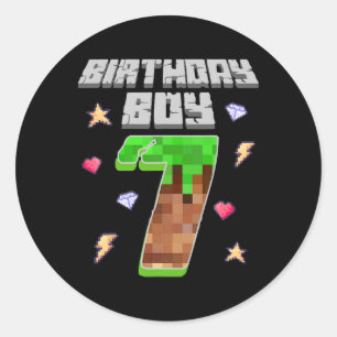 It's My 7th Birthday Boy Seven 7 Year Old Pixel Ga Classic Round Sticker