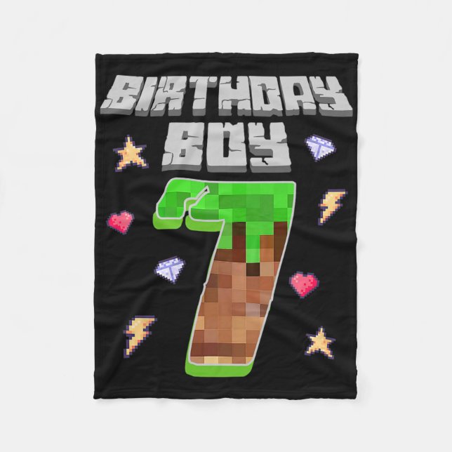 It's My 7th Birthday Boy Seven 7 Year Old Pixel Ga Fleece Blanket (Front)
