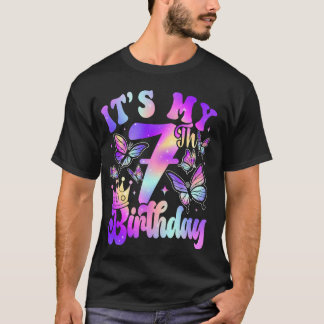 It's My 7th Birthday Butterfly Theme 7 Year Old Pa T-Shirt