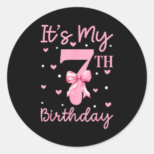 Its My 7th Birthday Kid Girl Coquette Bow 7 Years Classic Round Sticker