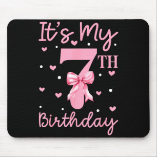 Its My 7th Birthday Kid Girl Coquette Bow 7 Years  Mouse Pad