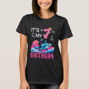 It's My 7th Birthday Ninja Cat Riding Shark 7 Year T-Shirt