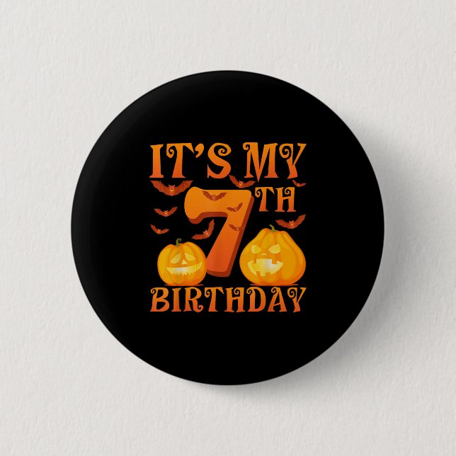 It's My 7th Birthday Pumpkins 7 Years Old Hallowee 6 Cm Round Badge (Front)
