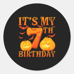 Its My 7th Birthday Pumpkins 7 Years Old Halloween Classic Round Sticker
