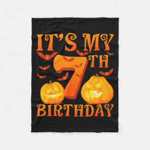 Its My 7th Birthday Pumpkins 7 Years Old Halloween Fleece Blanket