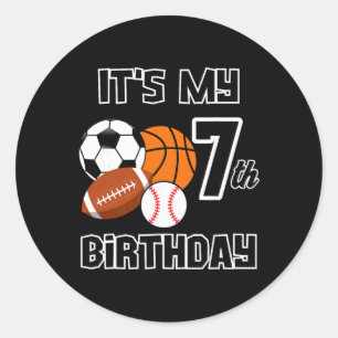 It's My 7th Birthday Soccer Bysketbyll Bysebyll Fo Classic Round Sticker