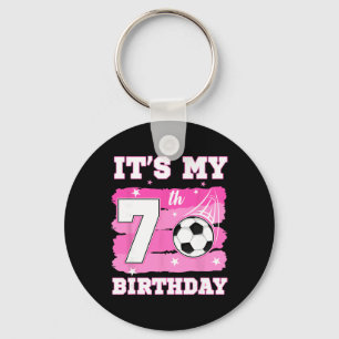 It's My 7th Birthday Soccer Theme 7 Year Old Girl Key Ring