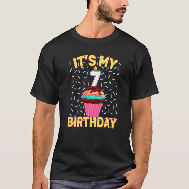 It's My 7th Birthday Sweet Cupcake Seven 7 Year Ol T-Shirt (Front)