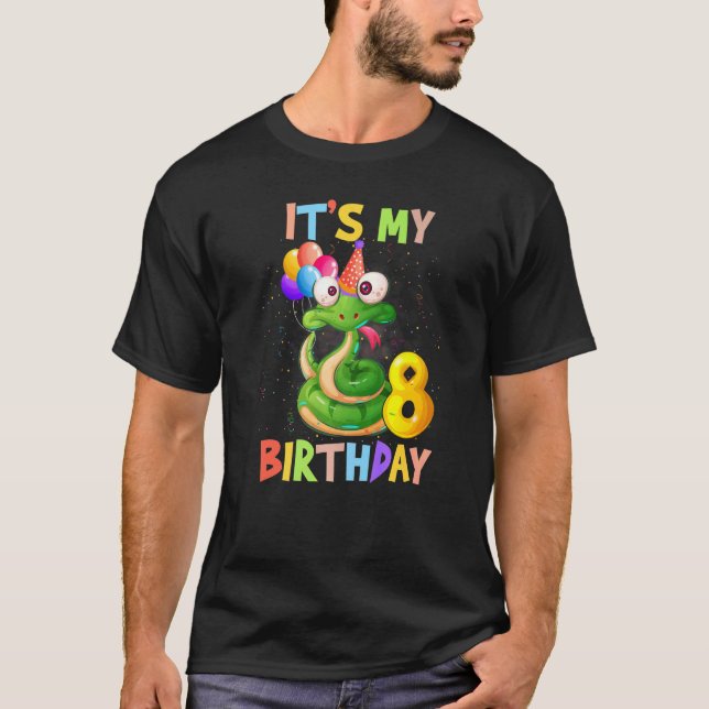It's My 8th Birthday 8 Years Old Snake Boys Girls  T-Shirt (Front)
