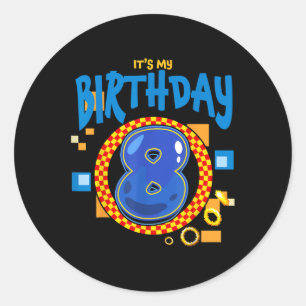 Its My 8th Birthday Boy Family Matching Party Vide Classic Round Sticker