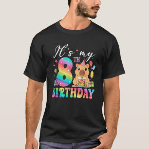 Its My 8th Birthday Capybara Rainbow Funny 8 Year  T-Shirt