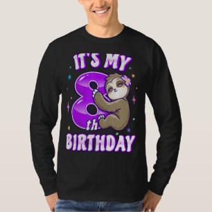 Its My 8th Birthday Eight Purple Sloth Girl Theme T-Shirt
