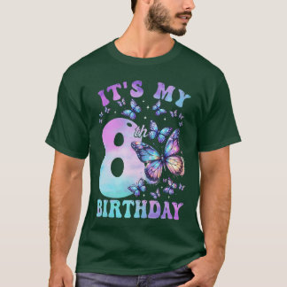 Its My 8th Birthday Girl Butterflyhemed 8 Year Old T-Shirt