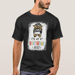 It's My 8th Birthday Girl Leopard Messy Bun 8 Year T-Shirt