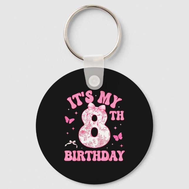 It's My 8th Birthday Nk Coquette Bow 8 Year Old Bi Key Ring (Front)