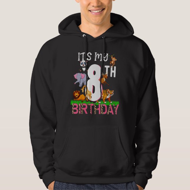 It's My 8th Birthday Panda Monkey Giraffe Wild Ani Hoodie (Front)