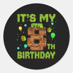 It's My 8th Birthday Pixel Game Birthday Boy 8 Yea Classic Round Sticker