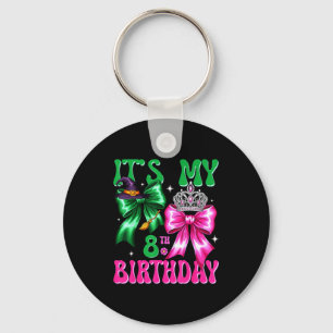 It's My 8th Birthday Witch Nk And Green Bow Croche Key Ring