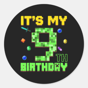 It's My 9th Birthday 9 Year Old Boy Gamer Pixel Nu Classic Round Sticker