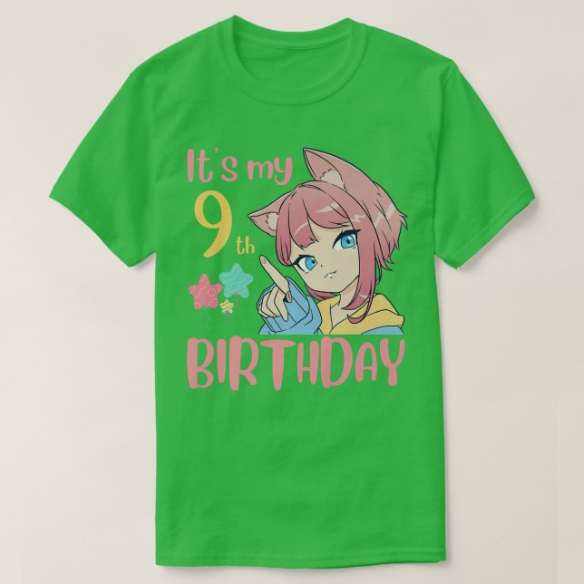 It's My 9th Birthday Anime Birthday Girl 9 Years O T-Shirt (Design Front)
