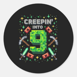 It's My 9th Birthday Boy Gamer Creepin’ Into 9 Gam Classic Round Sticker