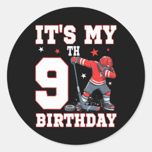 It's My 9th Birthday Boy Ice Hockey Dabbing 9 Year Classic Round Sticker