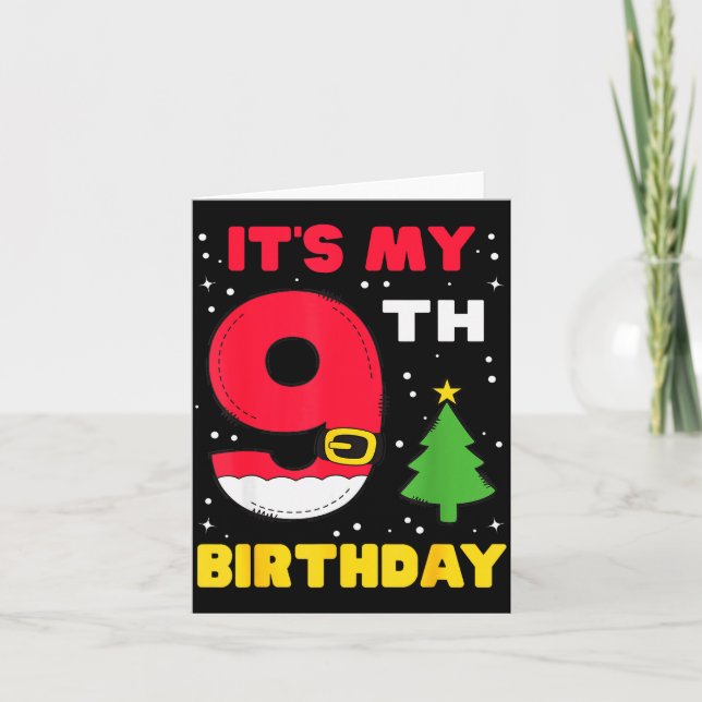 It's My 9th Birthday Christmas 9 Years Old Santa B Card (Front)