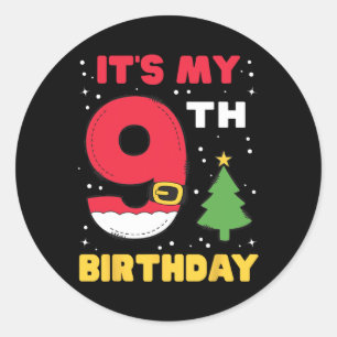 It's My 9th Birthday Christmas 9 Years Old Santa B Classic Round Sticker