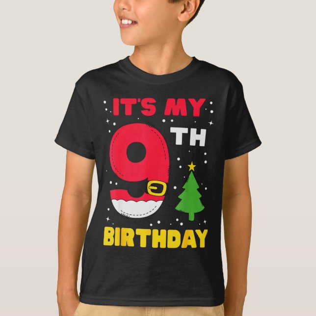 It's My 9th Birthday Christmas 9 Years Old Santa B T-Shirt (Front)