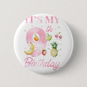 It's My 9th Birthday Dancing Fruit 9 Year Old Birt 6 Cm Round Badge