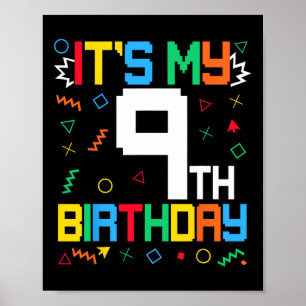 It's My 9th Birthday Gamer Kids Video Game Birthda Poster