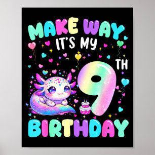 It's My 9th Birthday Girl Cute Axolotl 9 Year Old  Poster