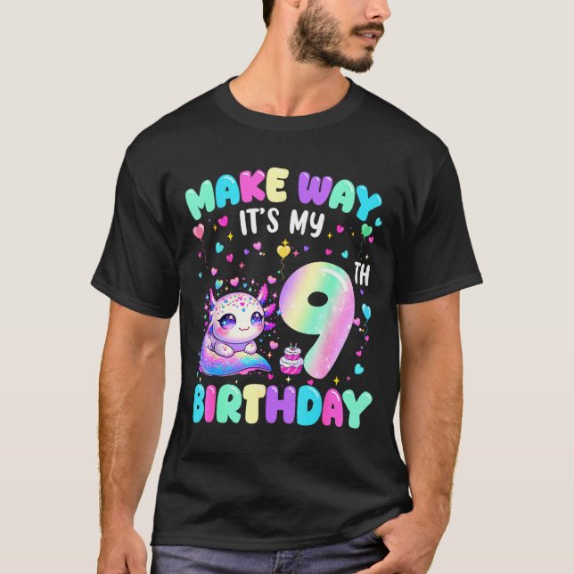 It's My 9th Birthday Girl Cute Axolotl 9 Year Old  T-Shirt (Front)