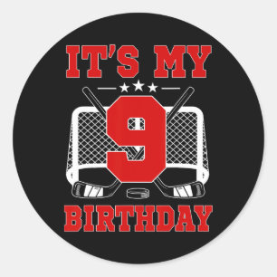 It's My 9th Birthday Girl Ice Hockey Theme 9 Year Classic Round Sticker