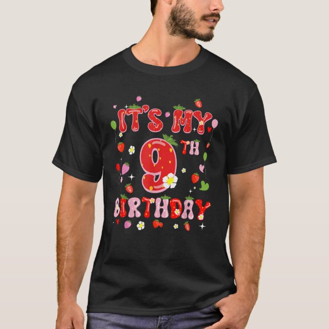 Its My 9th Birthday Girl Nine Year Old Sweet Straw T-Shirt (Front)