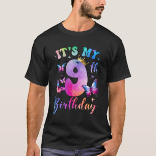 Its My 9th Birthday Girls Butterfly Theme Party 9 T-Shirt