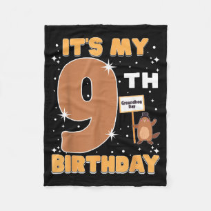 Its My 9th Birthday Groundhog Day 9 Years Old Girl Fleece Blanket