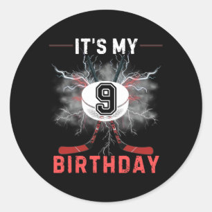 It's My 9th Birthday Hockey Boy Funny Hockey Birth Classic Round Sticker