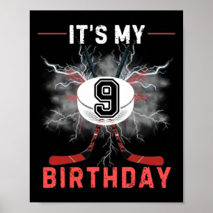It's My 9th Birthday Hockey Boy Funny Hockey Birth Poster