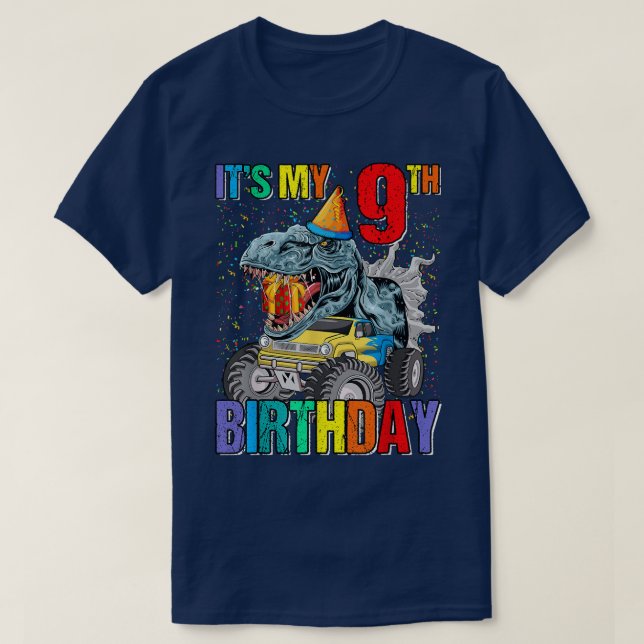 It's My 9th Birthday Monster Truck Dinosaur Boys A T-Shirt (Design Front)