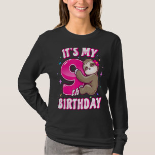 Its My 9th Birthday Nine Pink Sloth Girl Theme Kid T-Shirt