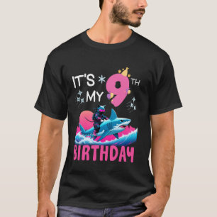 It's My 9th Birthday Ninja Cat Riding Shark 9 Year T-Shirt