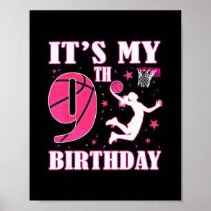 It's My 9th Birthday Sketll Theme 9 Year Old Party Poster