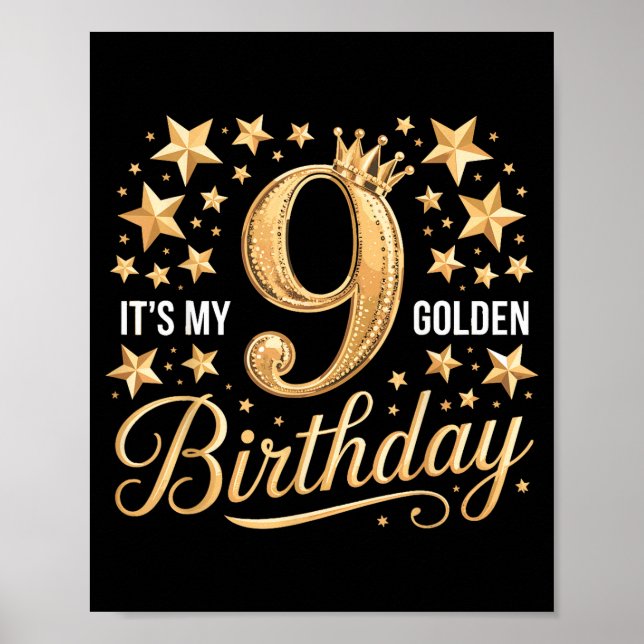 It's My 9th Golden Birthday 9 Year Old Bday Groovy Poster (Front)