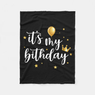 Its My Birthday Balloon Crown Bday Party Women Gir Fleece Blanket