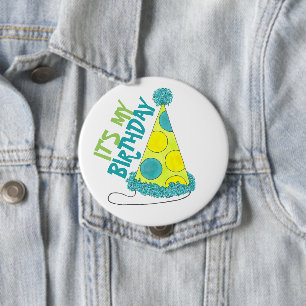 It's My Birthday Boy Girl Polka Dot Party Hat 10 Cm Round Badge
