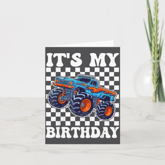 It's My Birthday Boy Monster Truck Bday Party Kids Card (Front)