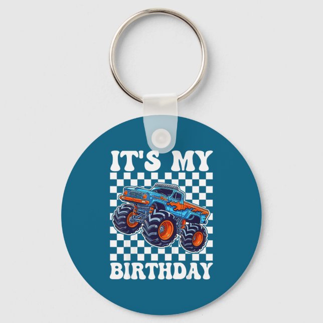 It's My Birthday Boy Monster Truck Bday Party Kids Key Ring (Front)