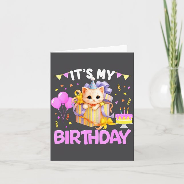 It's My Birthday Cat Lover Cute Girl Bday Family P Card (Front)